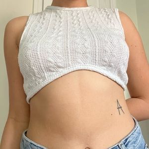 Cropped Cable Knit Armless Sweater